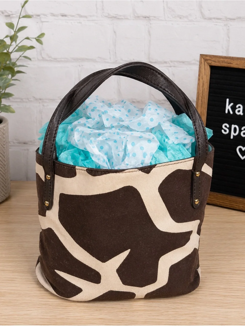 Kate Spade Capetown Isabel Small Tote Brown Cream Giraffe Print Canvas Leather